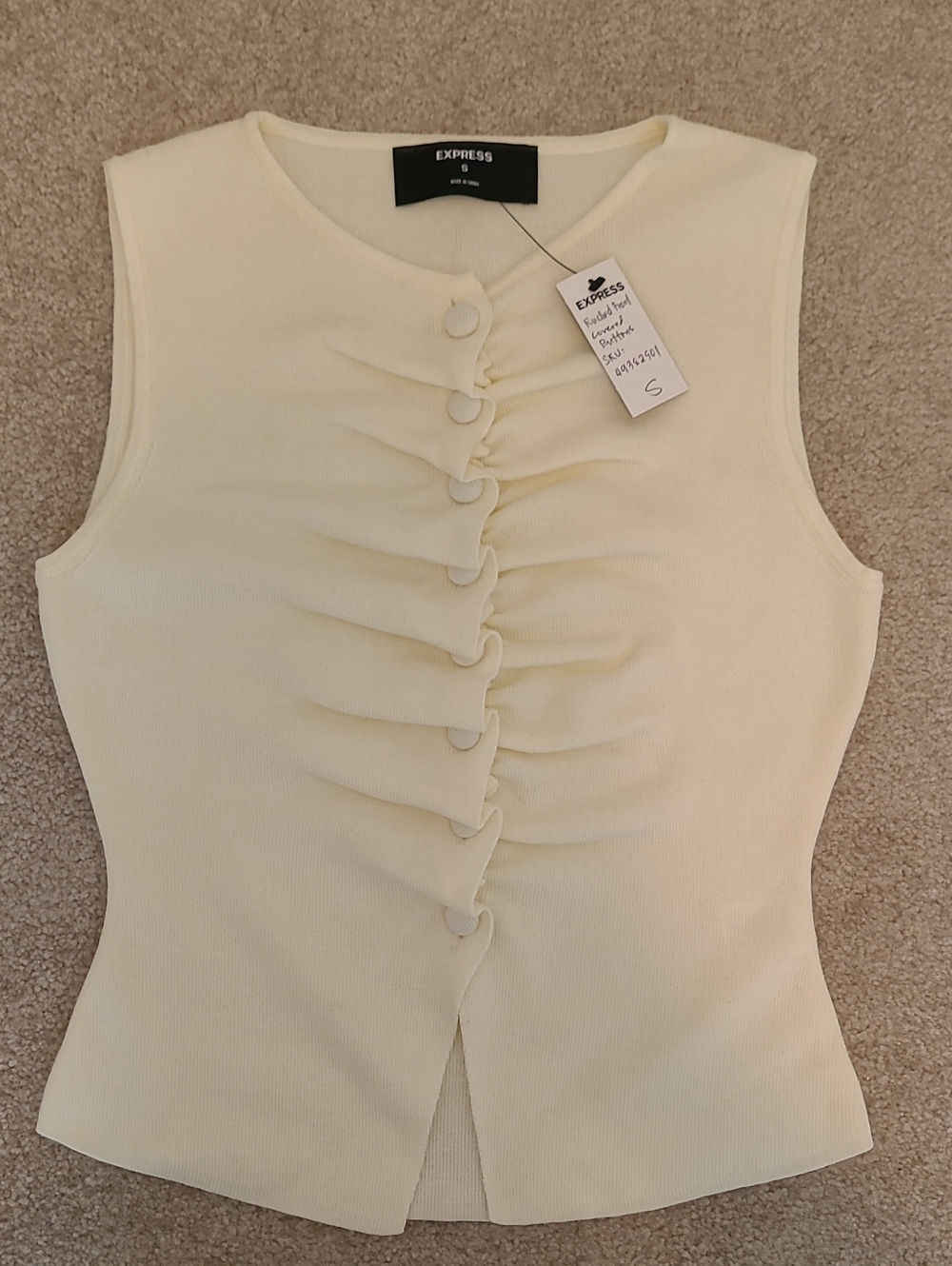 Express Ruched Front Covered Button Sweater Vest S - Picture 2 of 8
